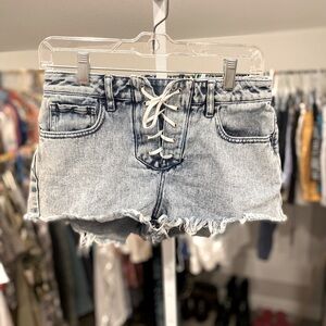 PacSun High Rise Festival Cutoff Lace Up Acid Wash Denim Shorts